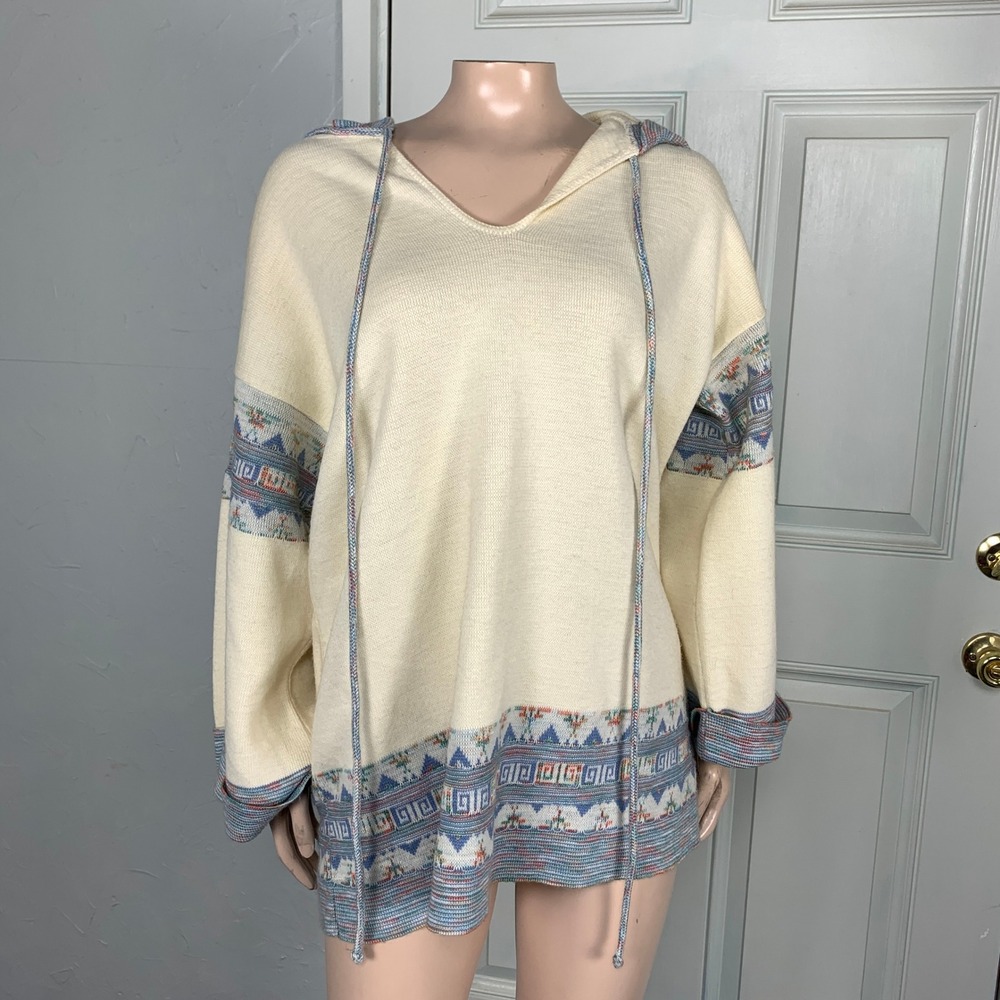 Vintage 70s Cuddle Knit Sweater One Size Acrylic Hippie Boho Hooded Bell C4-1